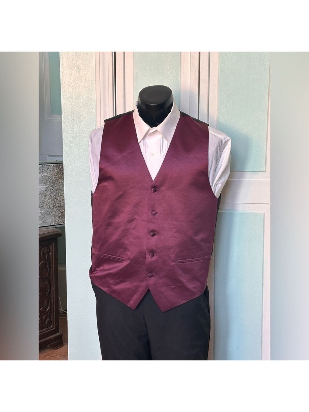 Wine Sangria Satin Closed Back Vest Wedding Prom Men’s M Medium Long Tall